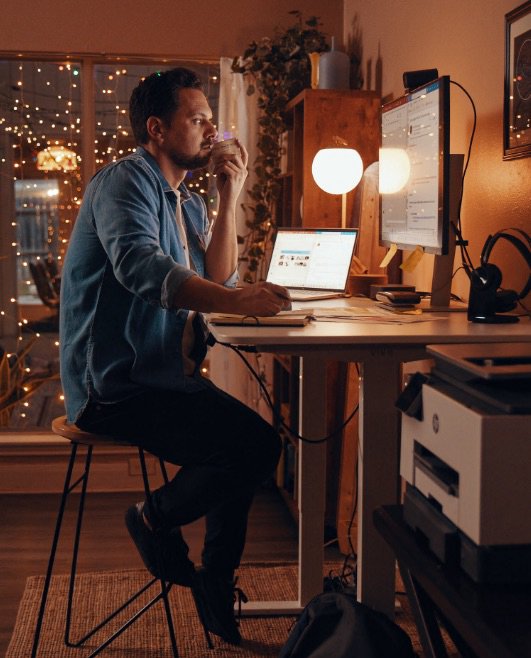 Thor Juell working late at his desk